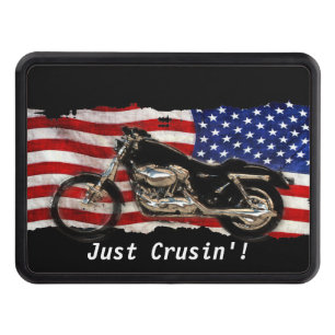 US Flag and Motorcycle Design Tow Hitch Cover