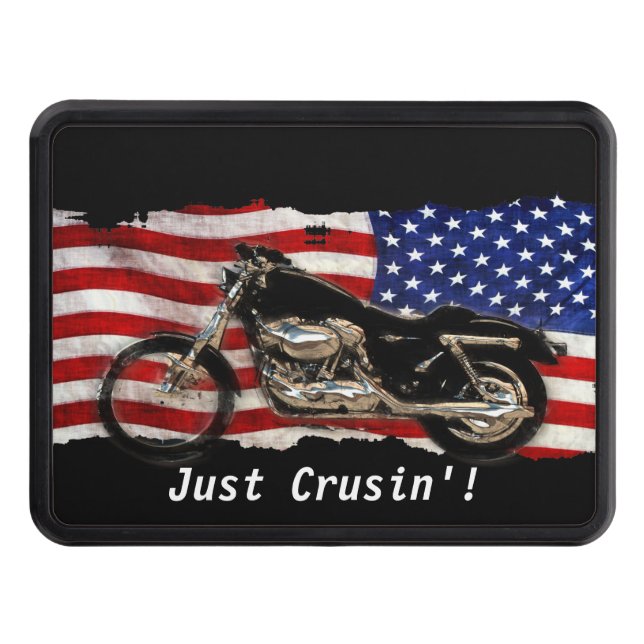 US Flag and Motorcycle Design Tow Hitch Cover (Front)