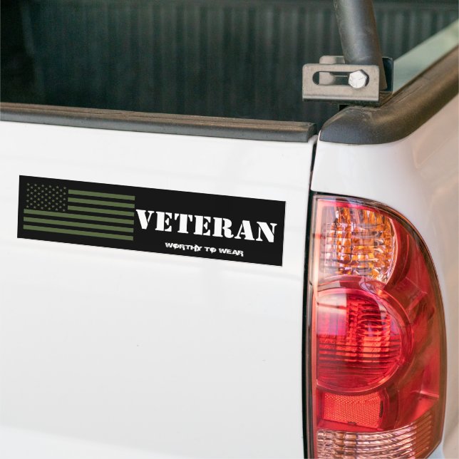 US Flag ARMY TRIDENT GRN -Veteran - Worthy To Wear Bumper Sticker (On Truck)
