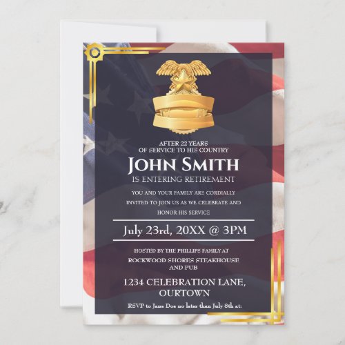 US Flag  Badge Shield Military Retirement Party  Invitation