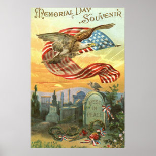 US Flag Bald Eagle Cemetery Tombstone Wreath Poster