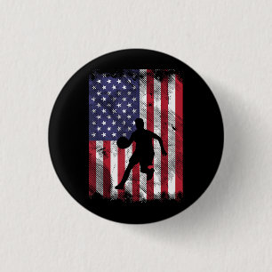 US Flag Basketball Vintage Patriotic Baller Button