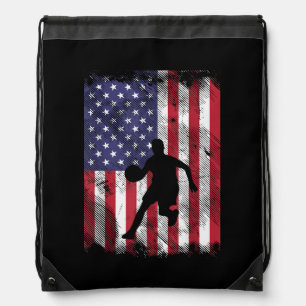 US Flag Basketball Vintage Patriotic Baller Drawstring Bag
