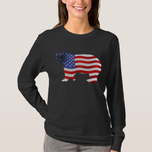 US FLAG  BEAR USA_style Ladies Shirt