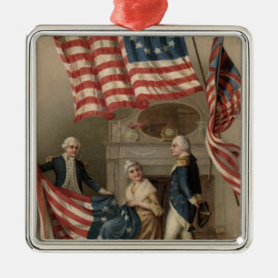 US Flag Betsy Ross George Washington Metal Ornament