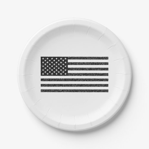 US Flag Black and White Vintage Retro Paper Plates