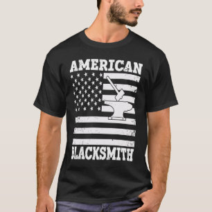 US Flag Blacksmithing Anvil & Hammer American Blac T-Shirt