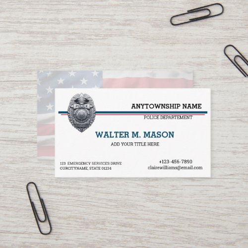  US Flag Blue Line Police Badge Business Card
