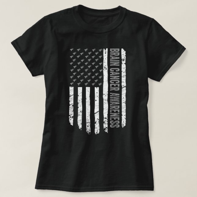 US Flag Brain Cancer Awareness Gift  T-Shirt (Design Front)