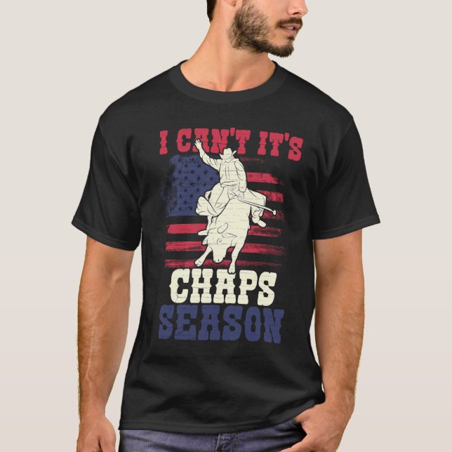 Us Flag Bull Riding Chaps Season T-Shirt (Front)