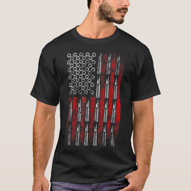 US Flag Bullets  Rifle American Flag Gun Rights T-Shirt (Front)