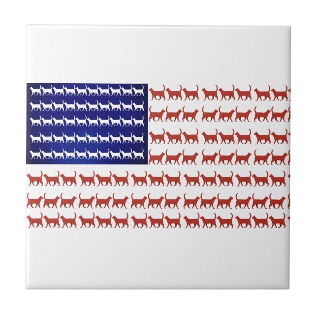 US flag cats patriotic decor Ceramic Tile (Front)