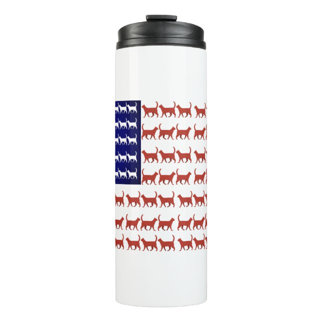 US flag cats patriotic decor  Thermal Tumbler (Front)