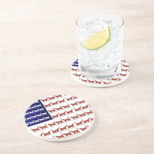 US flag cats red white and blue  Coaster