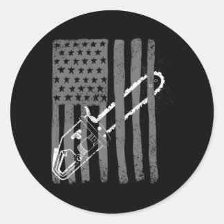 Us Flag Chainsaw Woodworker Logger Classic Round Sticker