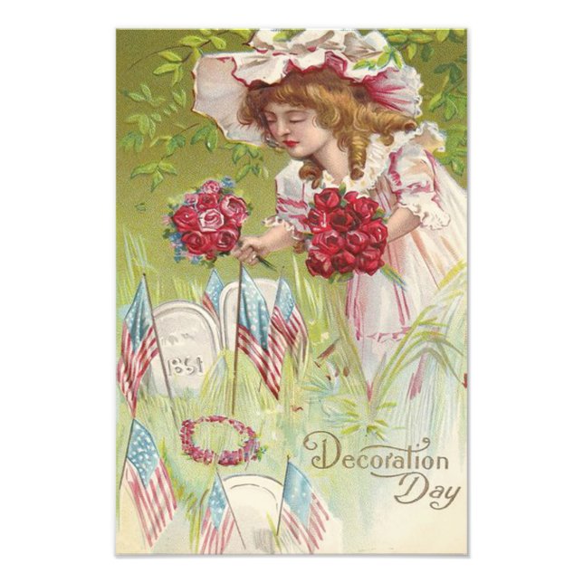 US Flag Child Rose Tombstone Graveyard Photo Print (Front)