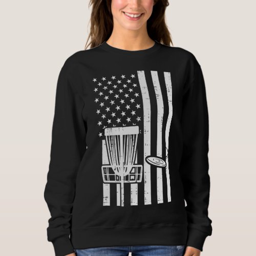 US Flag Disc Golf Vintage Patriotic Frisbee Golfin Sweatshirt