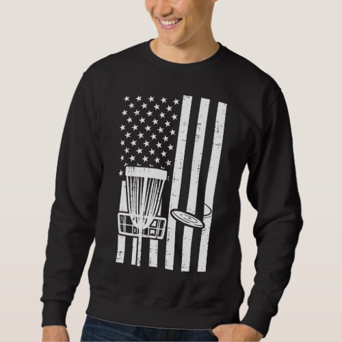 US Flag Disc Golf Vintage Patriotic Frisbee Golfin Sweatshirt