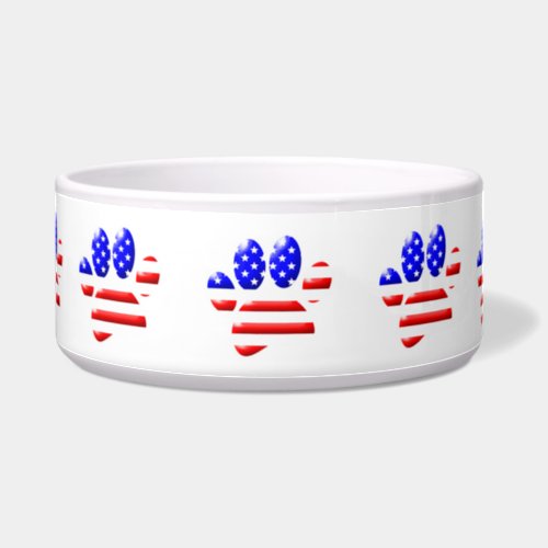 US Flag Dog Paw Print Bowl