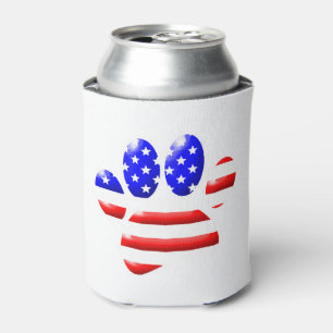 US Flag Dog Paw Print  Can Cooler