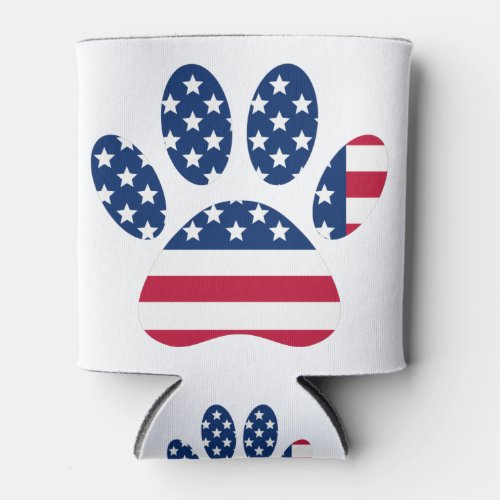 US Flag Dog Paw Print Can Cooler