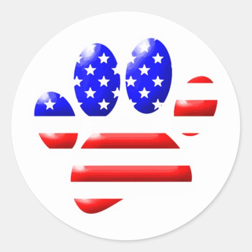 US Flag Dog Paw Print  Classic Round Sticker
