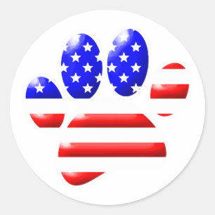 US Flag Dog Paw Print Classic Round Sticker