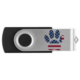 US Flag Dog Paw Print Flash Drive