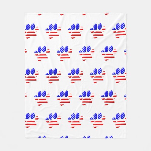 US Flag Dog Paw Print Fleece Blanket