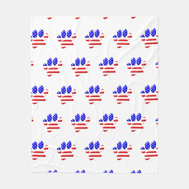 US Flag Dog Paw Print Fleece Blanket (Front)