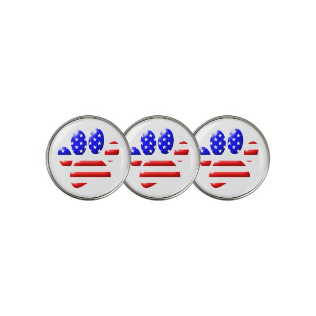 US Flag Dog Paw Print Golf Ball Marker (3 Up)