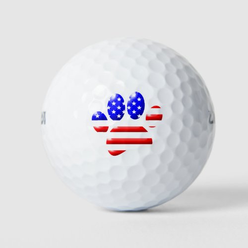 US Flag Dog Paw Print Golf Balls