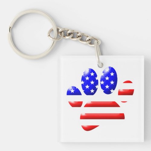 US Flag Dog Paw Print Keychain