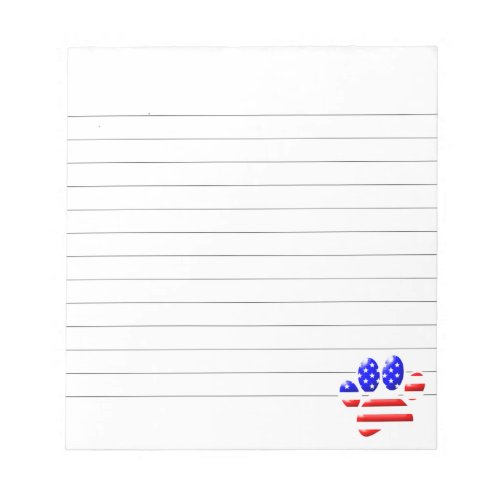 US Flag Dog Paw Print Lined Notepad