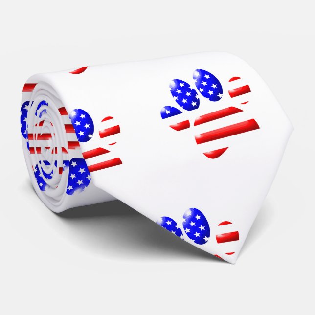 US Flag Dog Paw Print Neck Tie (Rolled)
