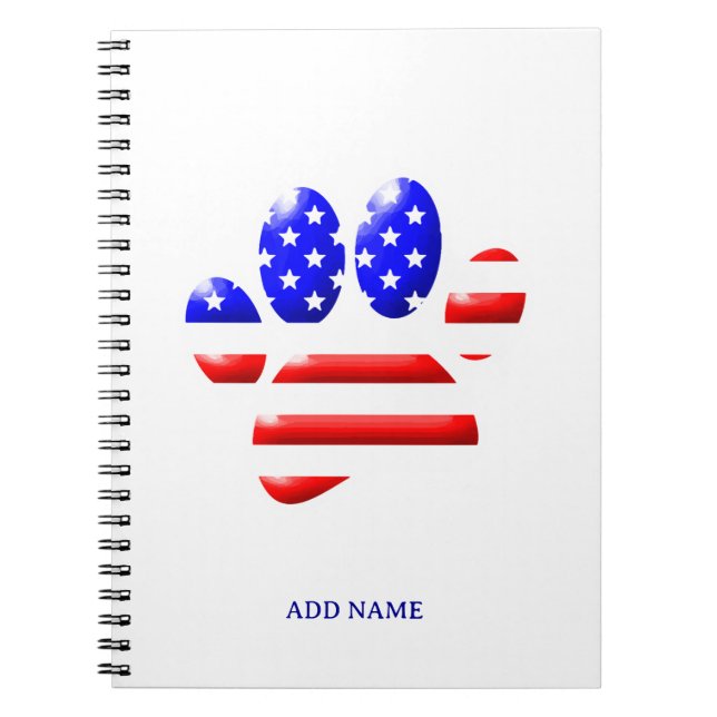 US Flag Dog Paw Print Notebook (Front)