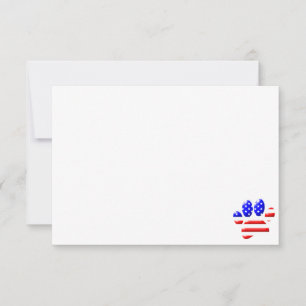 US Flag Dog Paw Print Patriotic Blank Note Card