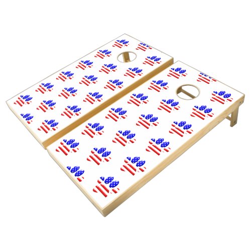 US Flag Dog Paw Print Pattern Cornhole Set