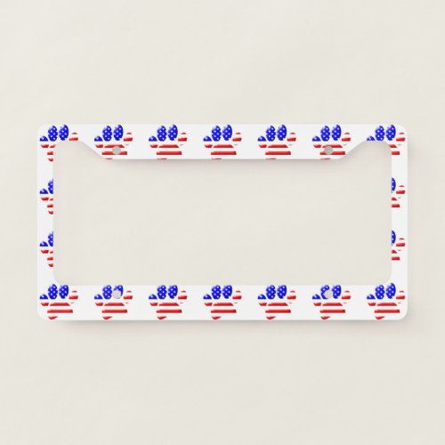 US Flag Dog Paw Print Pattern License Plate Frame