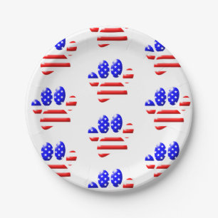 US Flag Dog Paw Print Pattern Paper Plates