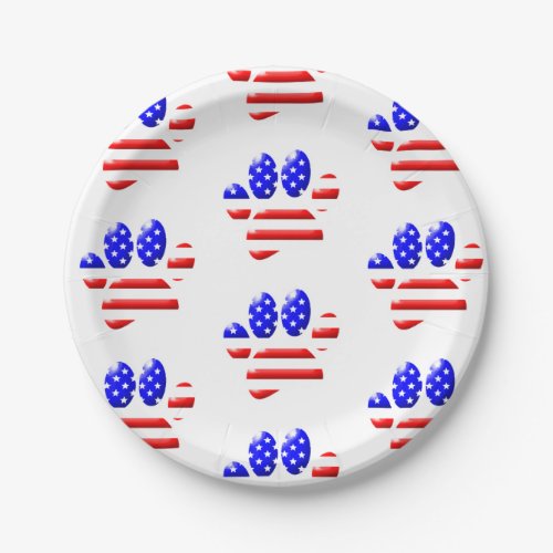 US Flag Dog Paw Print Pattern Paper Plates