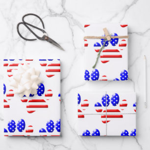 US Flag Dog Paw Print Pattern Wrapping Paper Sheets