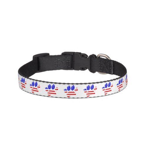 US Flag Dog Paw Print Pet Collar