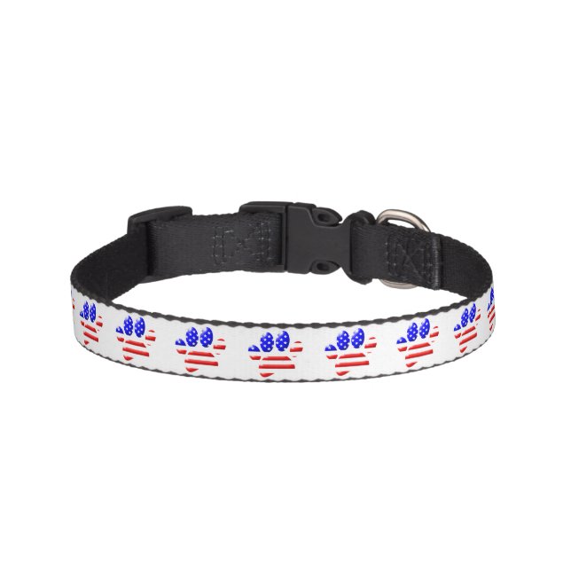 US Flag Dog Paw Print Pet Collar (Front)