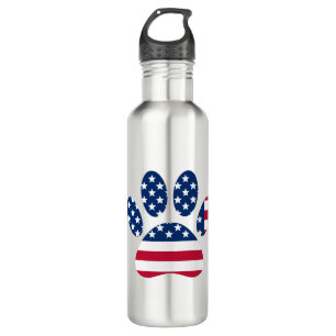 US Flag Dog Paw Print Stainless Steel Water Bottle
