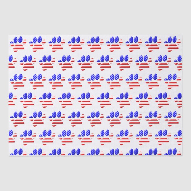 US Flag Dog Paw Print Tissue Paper (Front)