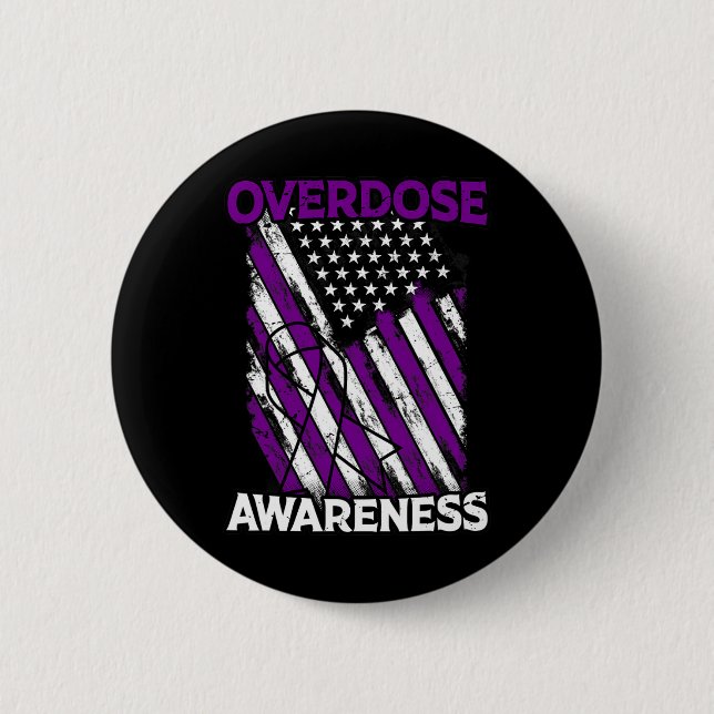 Us Flag Drug Overdose Opioid Overdose Awareness  Button (Front)