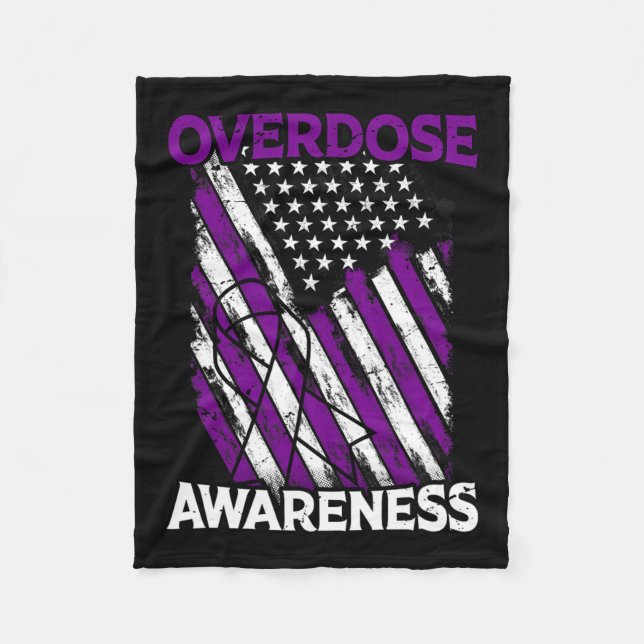 Us Flag Drug Overdose Opioid Overdose Awareness  Fleece Blanket (Front)