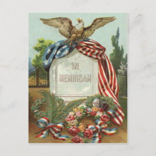 US Flag Eagle Wreath Headstone Gravestone Rose Postcard