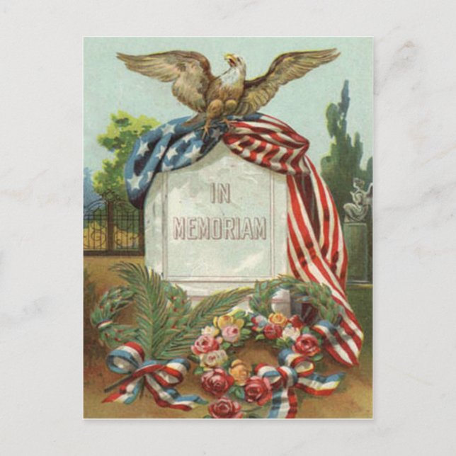 US Flag Eagle Wreath Tombstone Gravestone Rose Postcard (Front)